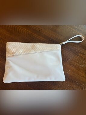 Ruth Saltz Vintage White Patent Wristlet Clutch with Snake-Embossed Trim